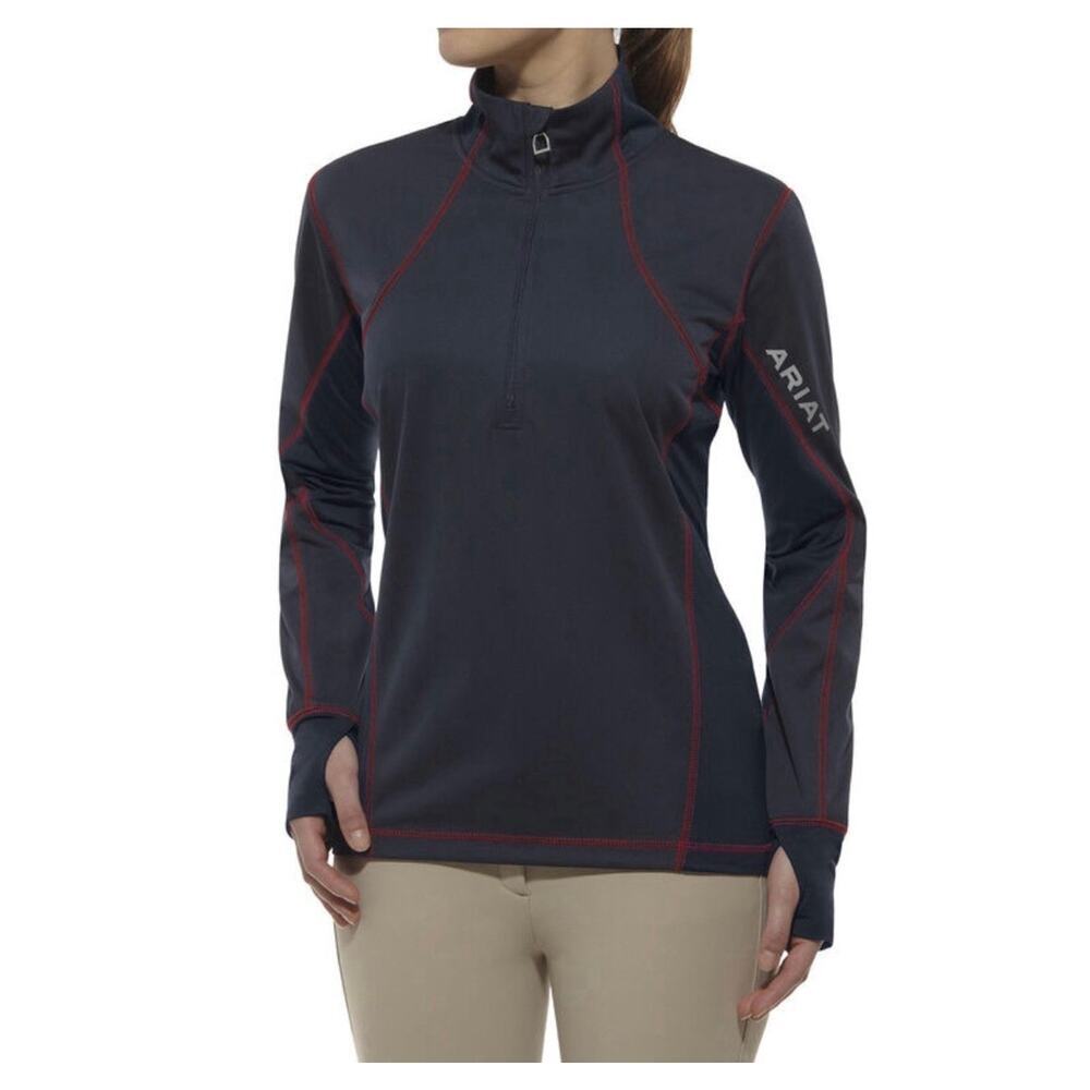 Ariat TEK Cold Series Size Large Quarter Zip Pullover Navy Red Equestrian Warm